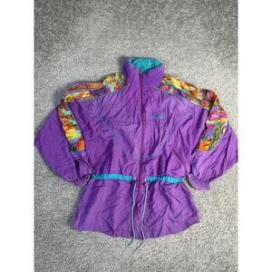 Vintage Reebok Jacket Womens M Purple Hooded Colorblock Windbreaker 90s